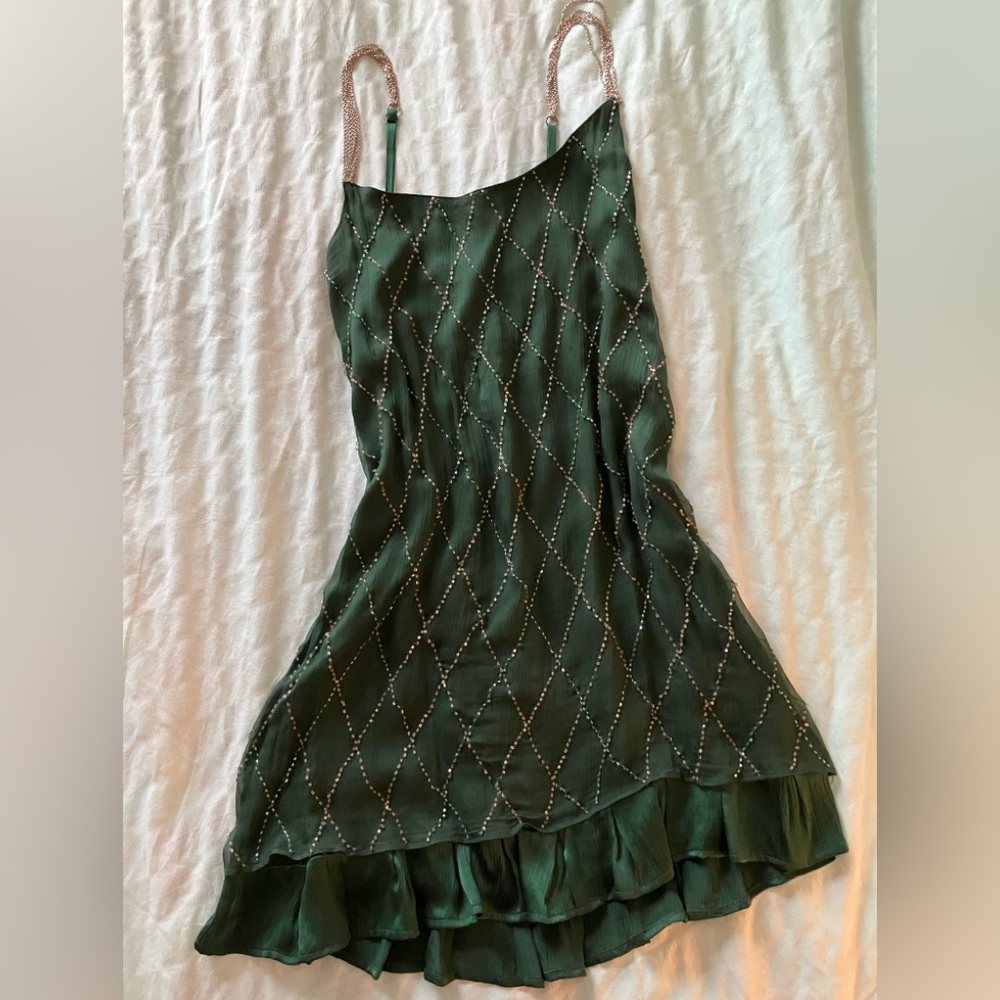 Esley Emerald 100% Silk Beaded Dress
